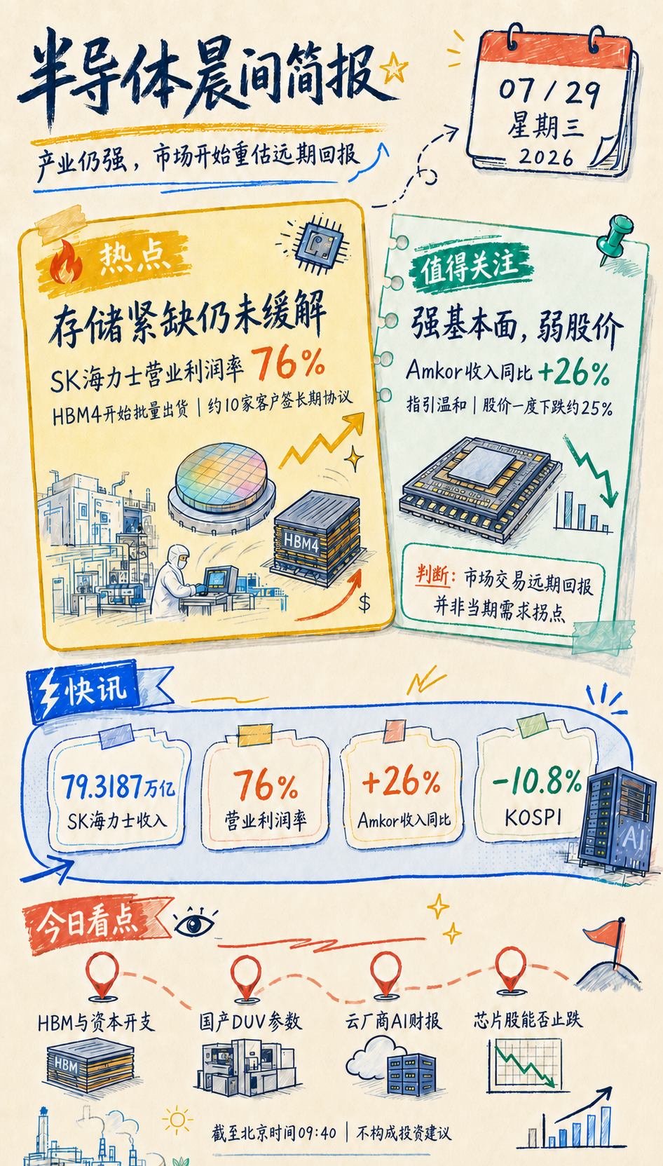2026年7月29日半导体晨报手绘摘要图