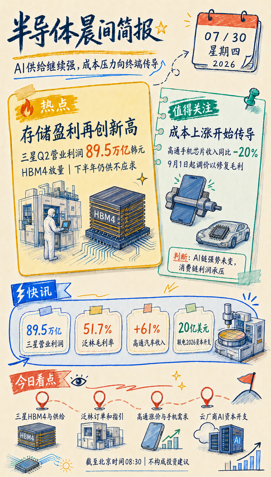 2026年7月30日半导体晨报手绘摘要图